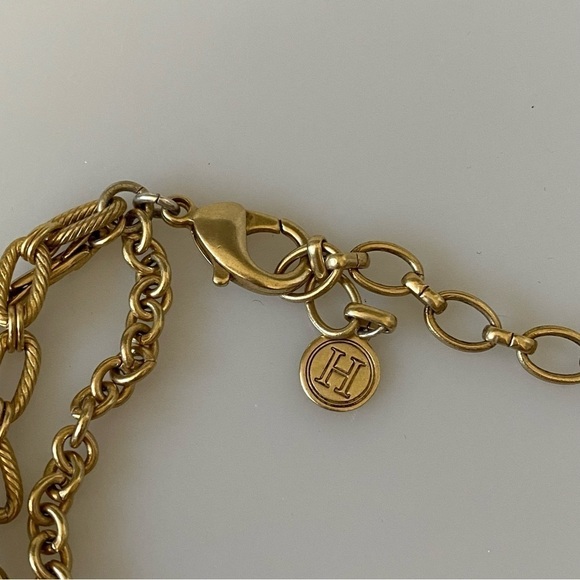 Necklace Pendant Acrylic Bead Work Light Gold Tone Multi Chains Chunky - Picture 2 of 12